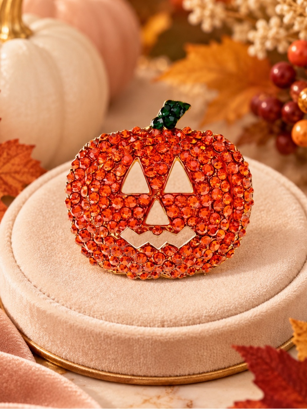 Eleanor ShuMark Jack-O’-Lantern Rhinestone Brooch NWT
